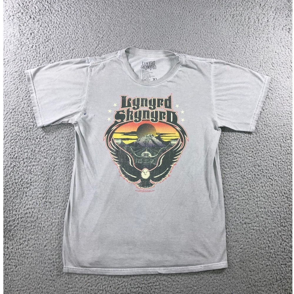 Lynyrd Skynyrd Graphic T-Shirt Men XL Gray Eagle Mountain Sunset Grunge Biker